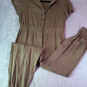 Rebellion Olive Green, Short Sleeve Jumpsuit
